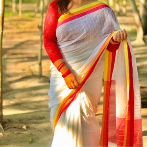 Cotton Sequin White Saree - Perfect for spring or any occasion.